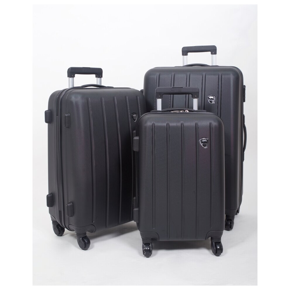 (Black) 3pcs Suitcase Set ABS Cabin Hard Shell Travel Luggage Trolley 4 Wheels Light