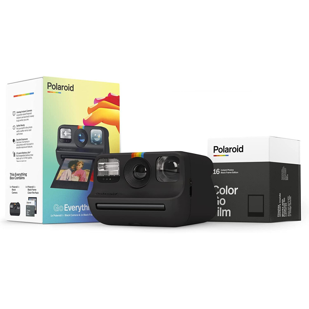 Polaroid Go Everything Box Black Camera and Black Frame Instant Film Bundle (6215) Black Camera + Film