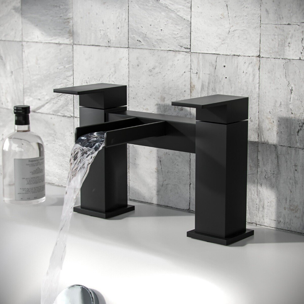 Modern Matte Black Bridge Deck Mounted Bath Filler Tap