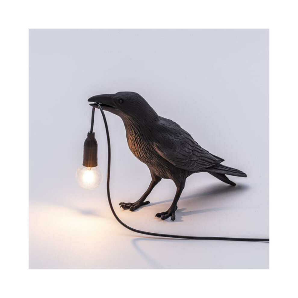 (stand black) Resin Lucky Bird Creative Crow Wall Table Lamp Bedroom Night Light