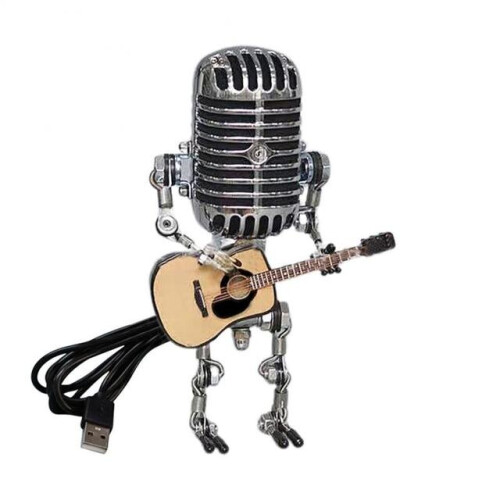 (YL) Retro Vintage Metal Microphone Robot Touch Dimming Lamp Stand LED Guitar Lamp