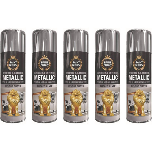 Rapide 5 x 400ml Silver Metallic Spray Paint Interior & Exterior Gloss Finish