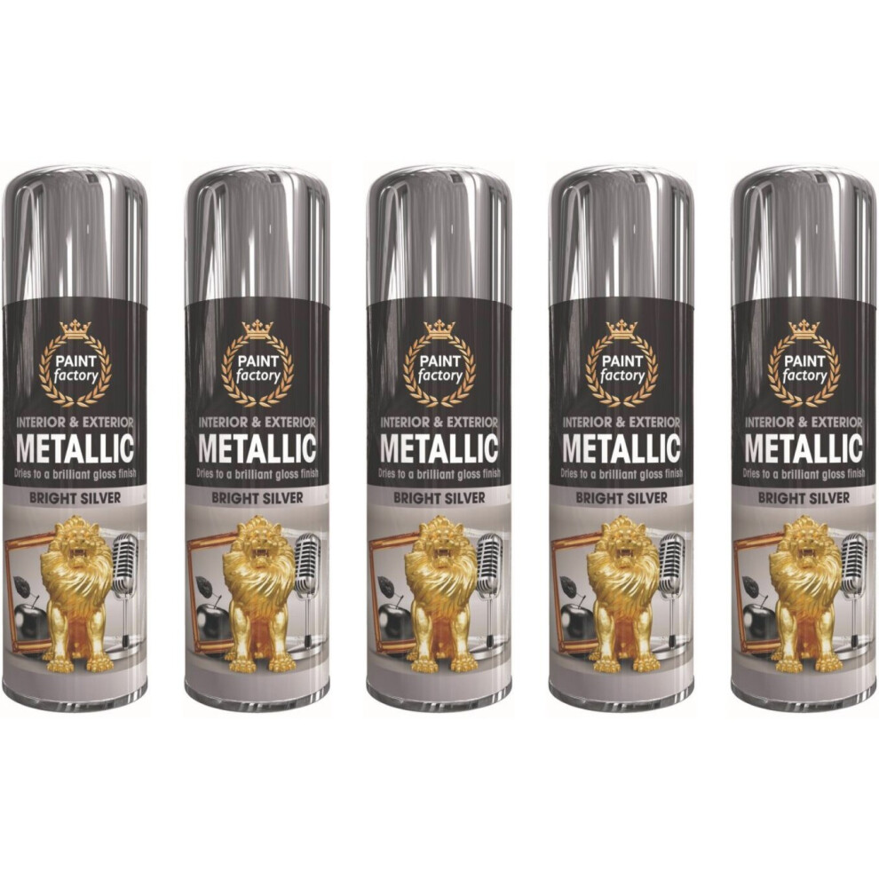5 x 400ml Silver Metallic Spray Paint Interior & Exterior Gloss Finish