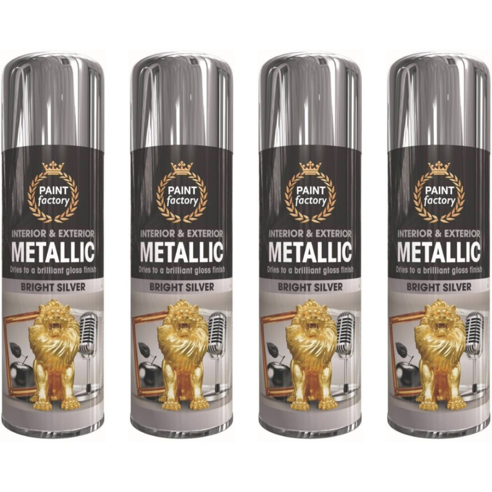 4 x 400ml Silver Metallic Spray Paint Interior & Exterior Gloss Finish