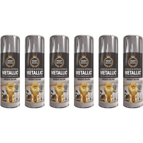 Rapide 6 x 400ml Silver Metallic Spray Paint Interior & Exterior Gloss Finish