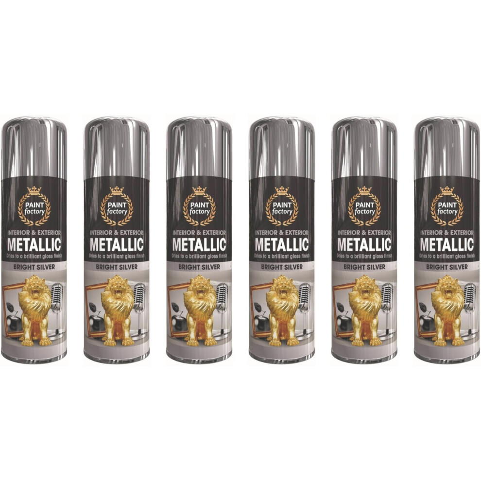 6 x 400ml Silver Metallic Spray Paint Interior & Exterior Gloss Finish