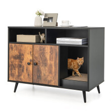 Cat Litter Box Enclosure with Scratching Pad Slanted Metal Legs