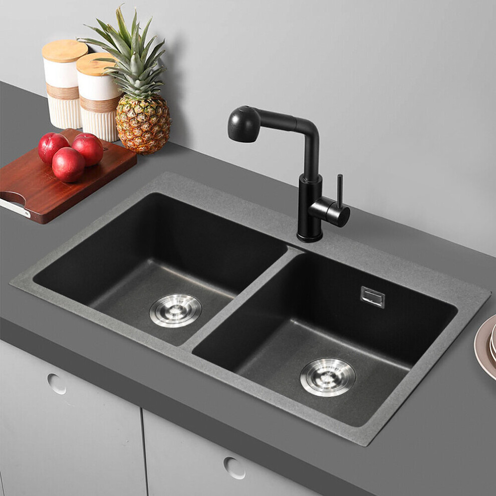 (Grey) Quartz Undermount Kitchen Sink Double Bowl Basin