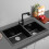 Living And Home Undermount Quartz Kitchen Sink Double Bowl Black 1