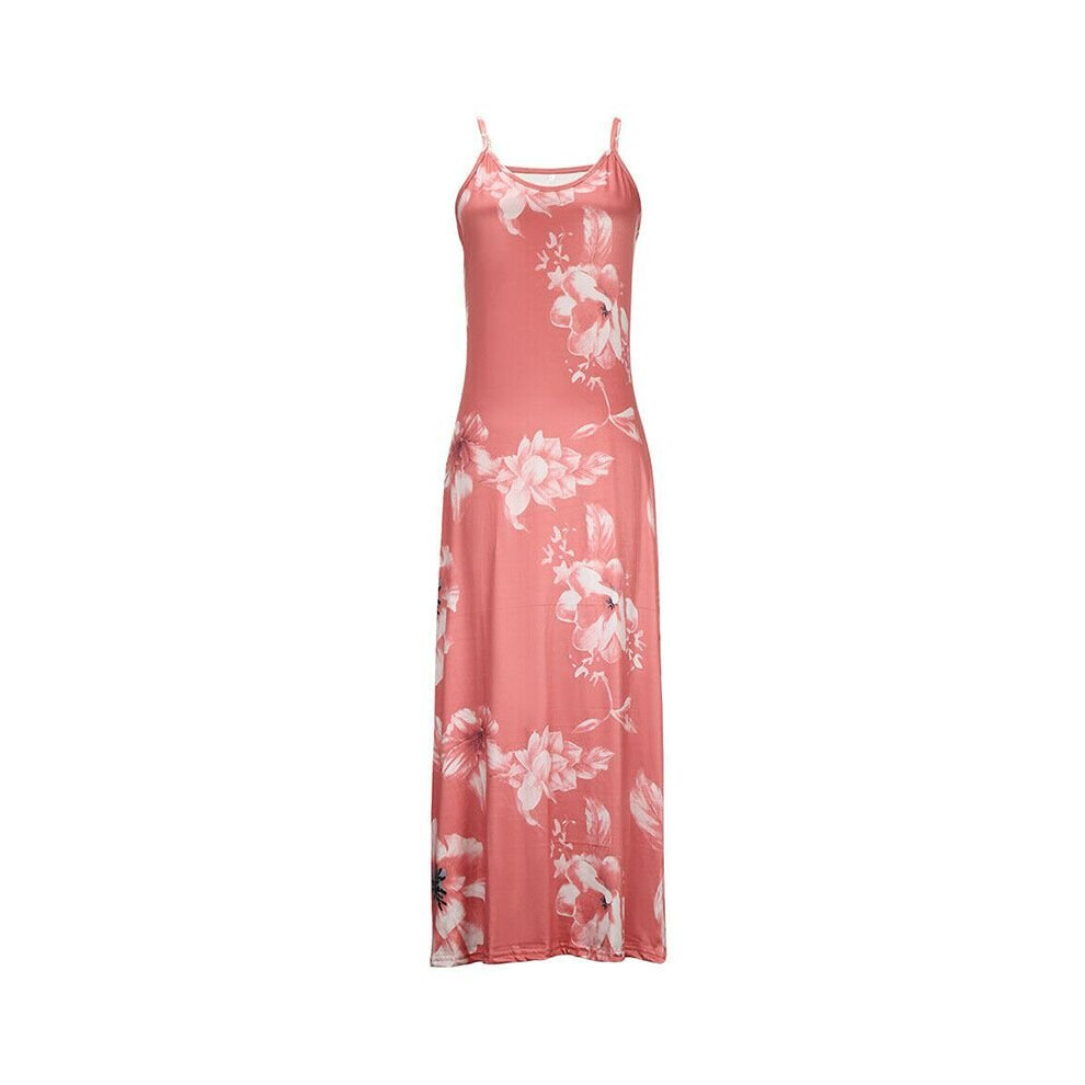 (Pink, 2XL) Casual Plus Womens Size Sleeveless Strappy Boho Summer Holiday Maxi Swing Dress