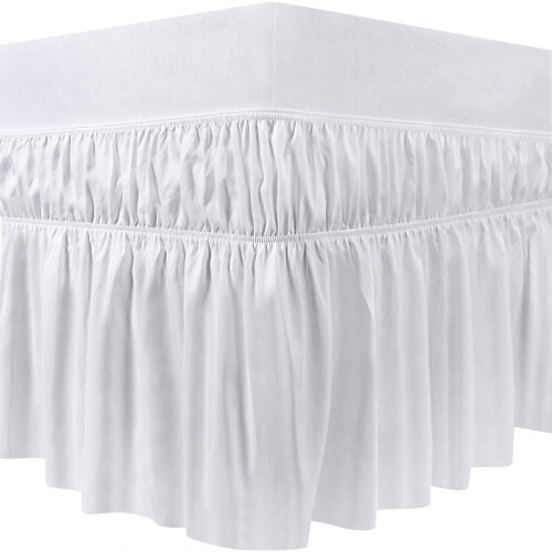 Double Elastic Bed Skirt Ruffle - Microfiber Bed Skirt Adjustable Twin Bed White 1