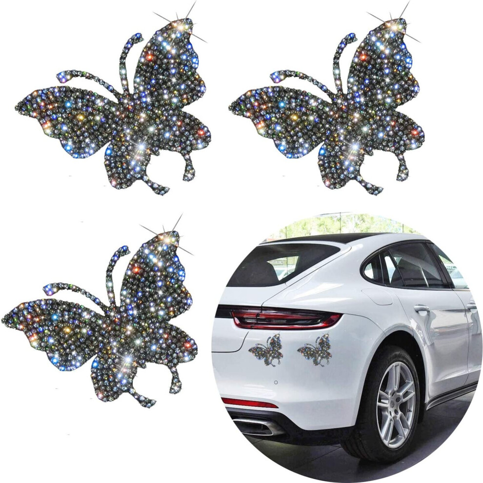 3Pcs Crystal Car Stickers, Shiny Butterfly Crystal Rhinestone Car Stickers 9166175360477