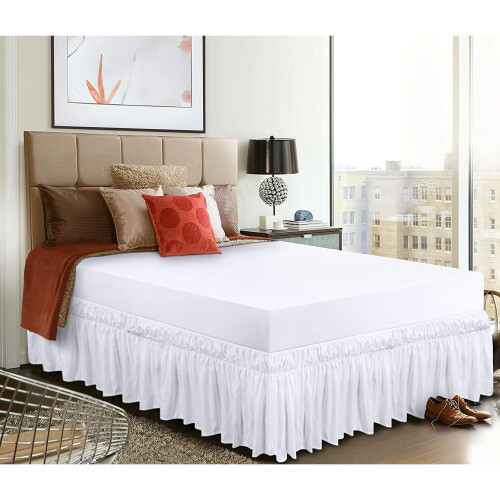 Double Elastic Bed Skirt Ruffle - Microfiber Bed Skirt Adjustable Twin Bed White 2