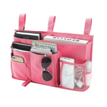 Bunk Bed Organizer 8 Pockets for Hospital Bed, Crib Rail, 600D Oxford Cloth (Pink)