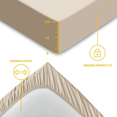 Imperial Rooms (Single, Cream) Fitted Bed Sheets Poly Cotton Single Double King 1