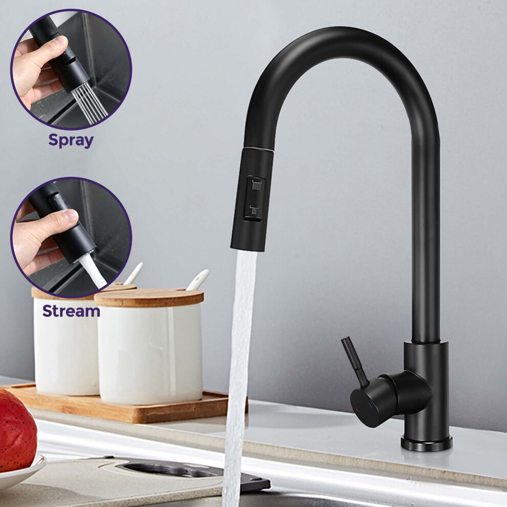 Pull Out Kitchen Single Lever Mixer Tap 360 Swivel Matte Black Manhattan