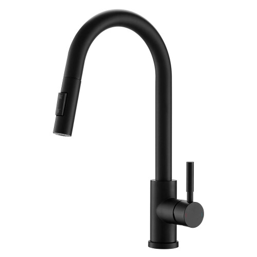 NES Home Pull Out Kitchen Single Lever Mixer Tap 360 Swivel Matte Black Manhattan 1