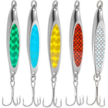 5 Pack Wedge Fishing Lures Sea Trout Lures Metal Slicing Spoon Treble Hook Mackerel Sequins