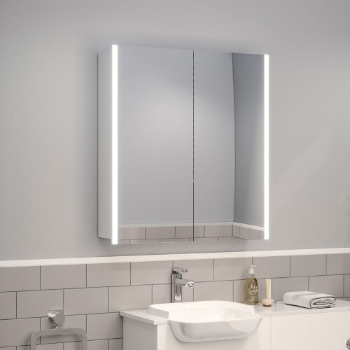 Living And Home LED Anti Fog Double Doors Sensor Bathroom Mirror Cabinet with Shaver Socket