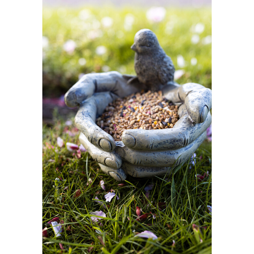 Stone Effect Hands Ornament Bird Feeder Garden Ornament Bird Bath