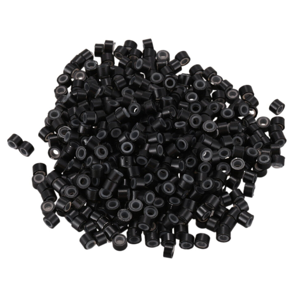 Tlily Unisex Black 500 Pcs 5Mm Silicone Lined Micro-Ring Links Beads For I Stick Hair Extension Installation And Feathers