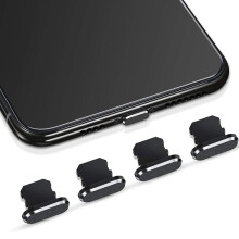 4-Pack Aluminum Anti-Dust Charging Port Plugs for iPhone - Slim Black, Precise Fit (11/12/13 Series)