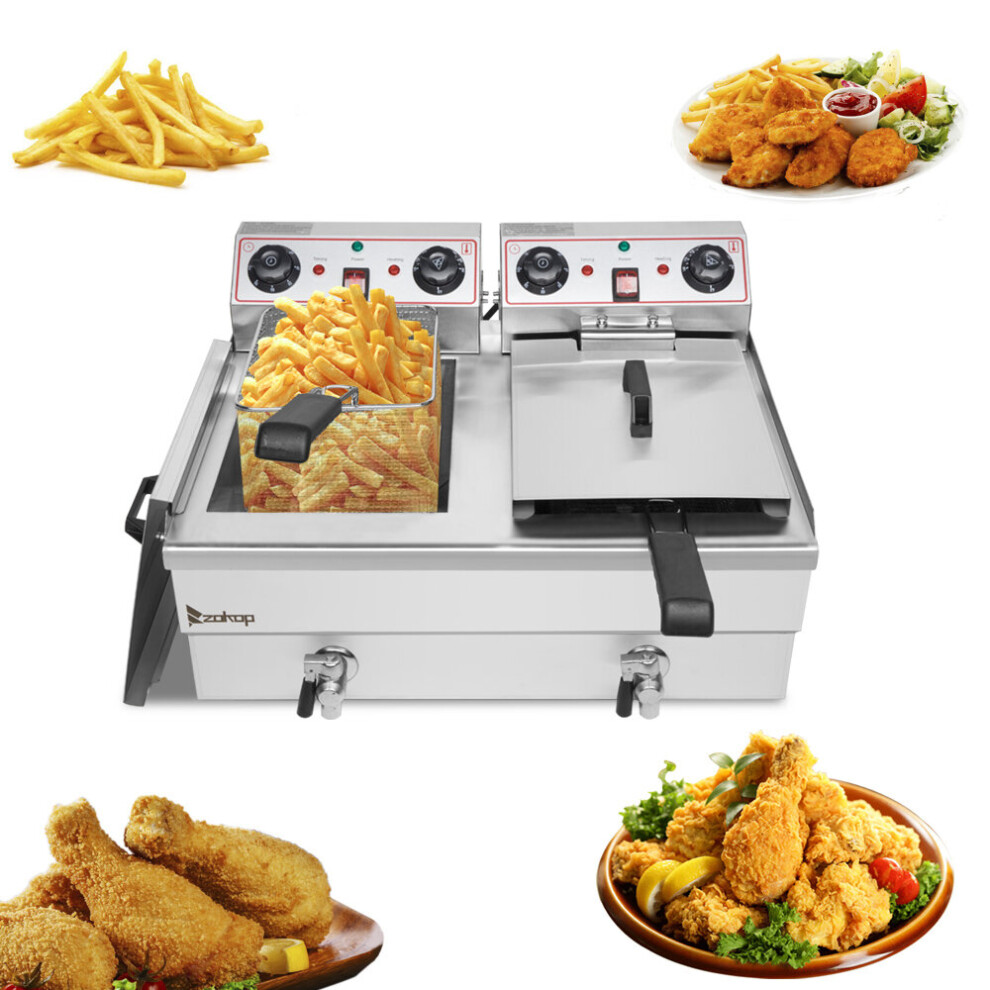 24L Commercial Electric Deep Fryer Fat Chip Twin Dual Tank 6000W