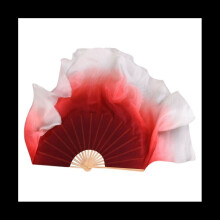 Red Half Circle Double Fan Veils Silk Women Folk Dance Veil 1 Pair 2 Layers Light Silk Dance Veil Hand Dye(1L+1R)