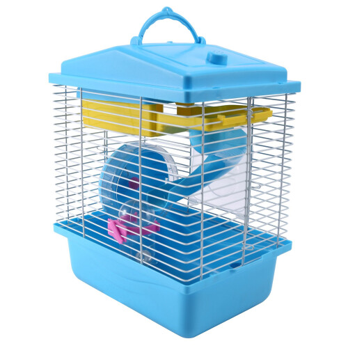 Pet Cage Hamster Cottage with Transparent Skylight Double Layer House for Hamster Golden Hamster Pet Blue