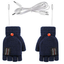 USB Electric Heated Gloves Double-Sided Heating Gloves Mittens Rechargable Waterproof Adjustable Temperature,Navy Blue