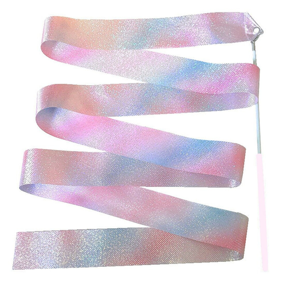 2M Flashing Star Gym Ribbons Dance Ribbon Rhythmic Art Gymnastics Streamer Twirling Rod Rainbow Stick