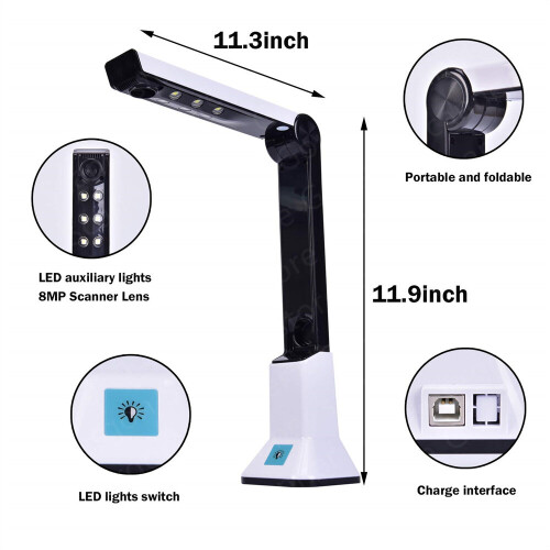 Portable A4 5MP Book and Document HD Scanner Built-in OCR Function and High Speed Document Camera for Classroom Home Office 2