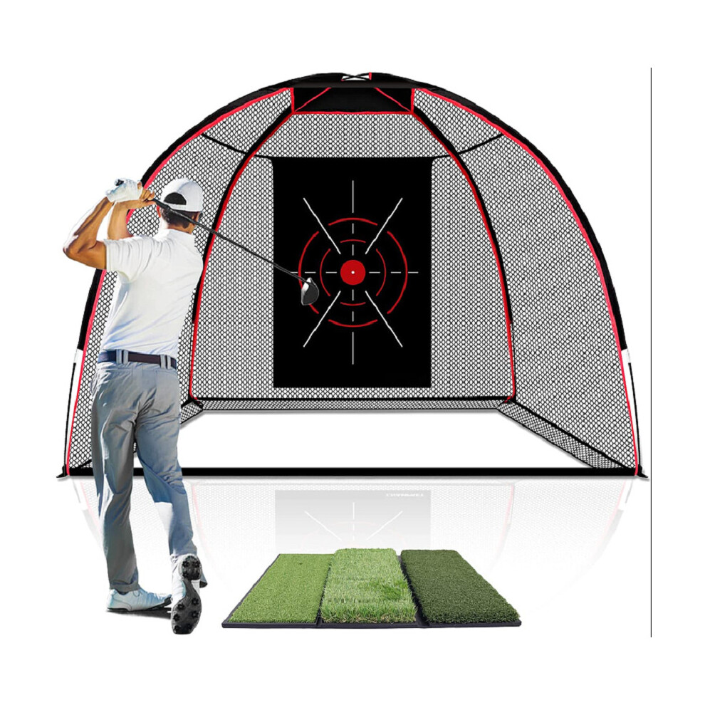 Golf Hitting Net  10'' x 7'' With Golf Hitting Mat 5 Ply-Knotless Netting with Impact Target Golf Practice Net Indoor Outidoor