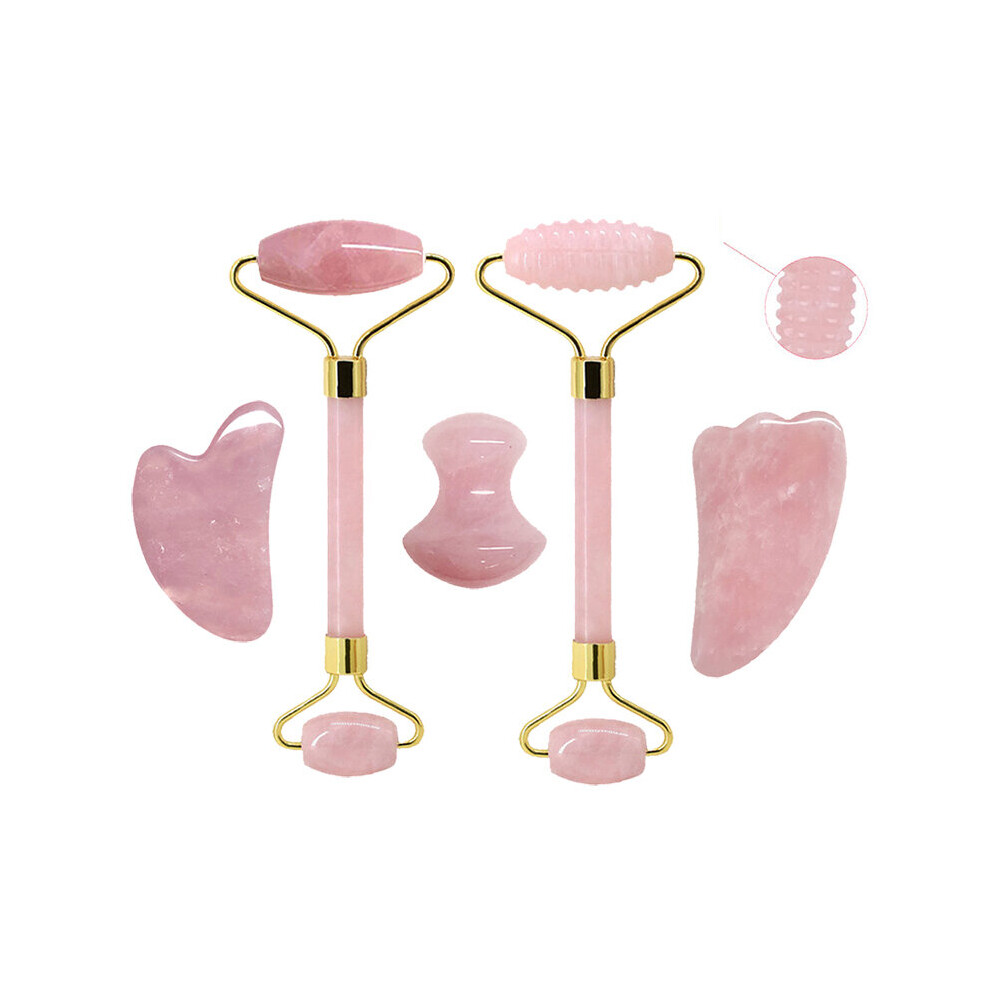 Photos - Massager Face Gouache Scraper For Face Roller Gua Sha Natural Jade Pink Quartz Roller Cellulite Stone Gua Sha Set B