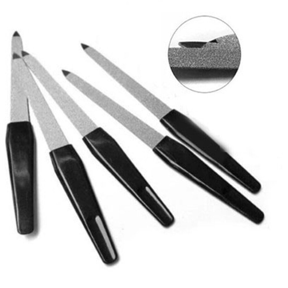 Wejoy 5Pcs/Set Metal Double-Sided Nail Files Black Handle Strong Edge Manicure Sharpening Nail Grooming Beauty Pedicure Nail Foot Care