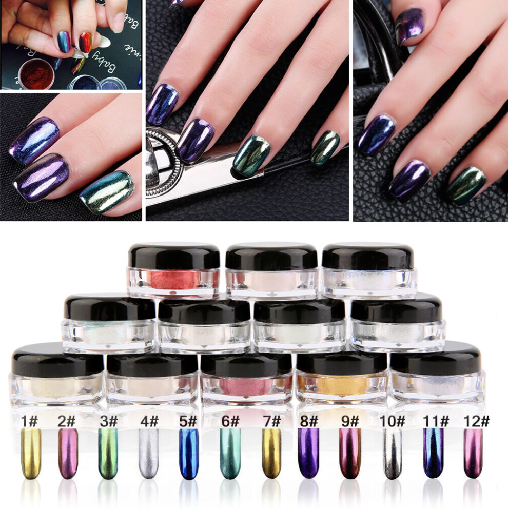 Wejoy 2G/Boxes Magic Mirror Chrome Effect Dust Shimmer Nail Art Powder 12 Colors