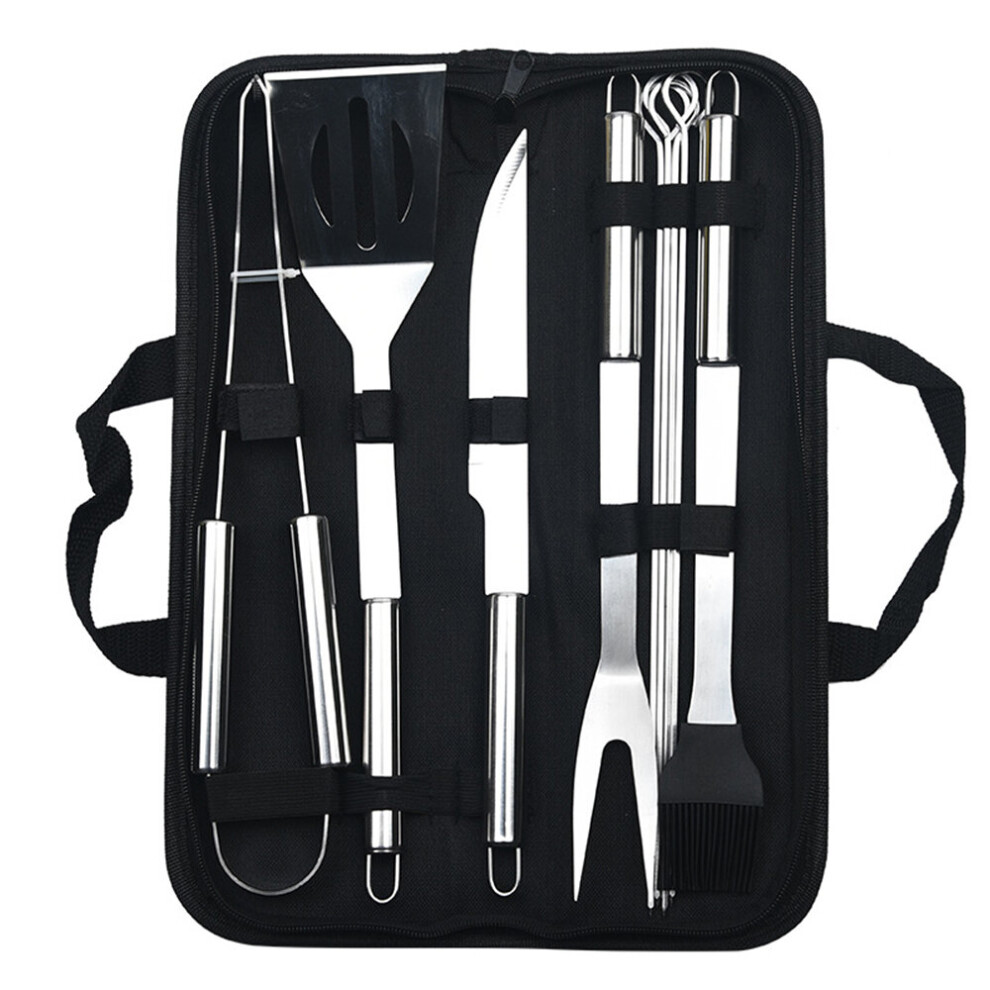 BBQ Tools Stainless Steel Set Spatula Fork Tongs Knife Brush Skewers Barbecue Grilling Utensil Camping Outdoor Cooking Tool Set