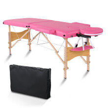 84In 2 Sections Beauty Massage Table Folding Portable Beech Leg 60CM Wide Adjustable Height SPA Bodybuilding Massage Bed 4 Color
