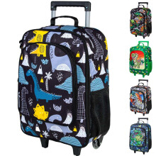 Kids Suitcase, Dinosaur Rolling Luggage with Wheels for Boys - Black