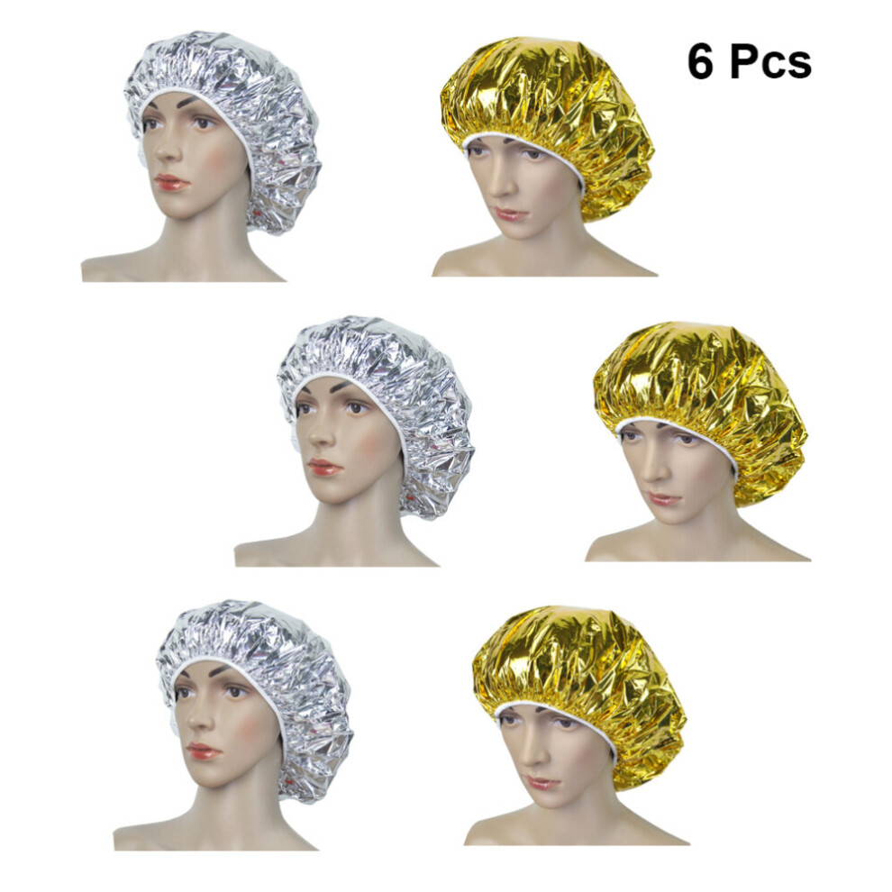 Wejoy 6Pcs Shower Cap Heat Insulation Aluminum Foil Hat Elastic Bathing Cap Hairdressing Cap For Women Hair Salon Bathroom