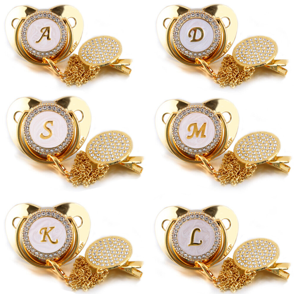 26 Name Initial Letter Baby Pacifier And Pacifier Clips Bpa Free Silicone Infant Nipple Bling Newborn Dummy Soother Gold Wejoy
