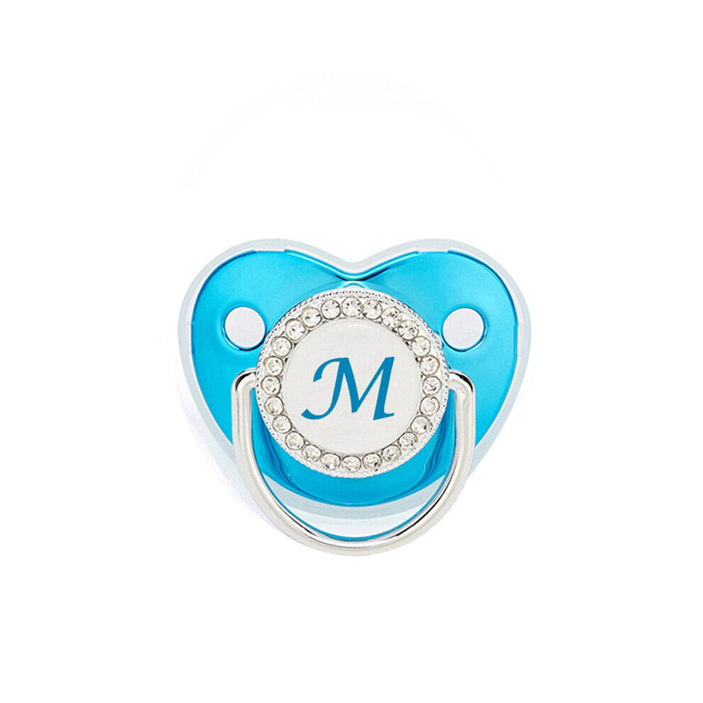 26 Name Initial Letters Baby Pacifier Rhinestone Food Grade Silicone Pacifier Infant Nipple Newborn Baby Soother Dummy Blue Wejoy