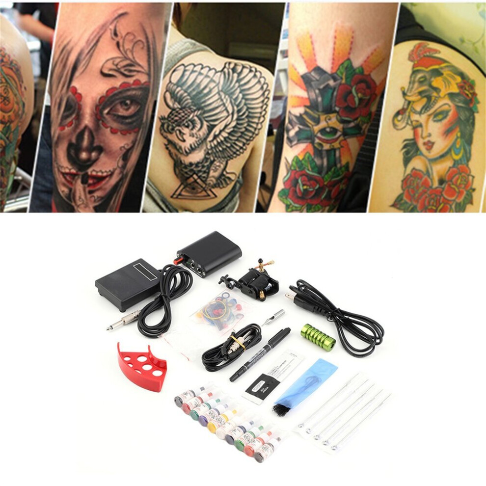 Wejoy Tattoo Kit Pro Gun Machine Power Pedal 10 Color Ink Set Needle Grip Tip