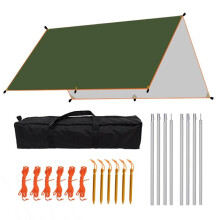 Camping Large Tarp Awning Tent with 2M Pole Waterproof Ultralight Sun Shelter Outdoor Tourist Canopy Sunshade Garden Shade Cover