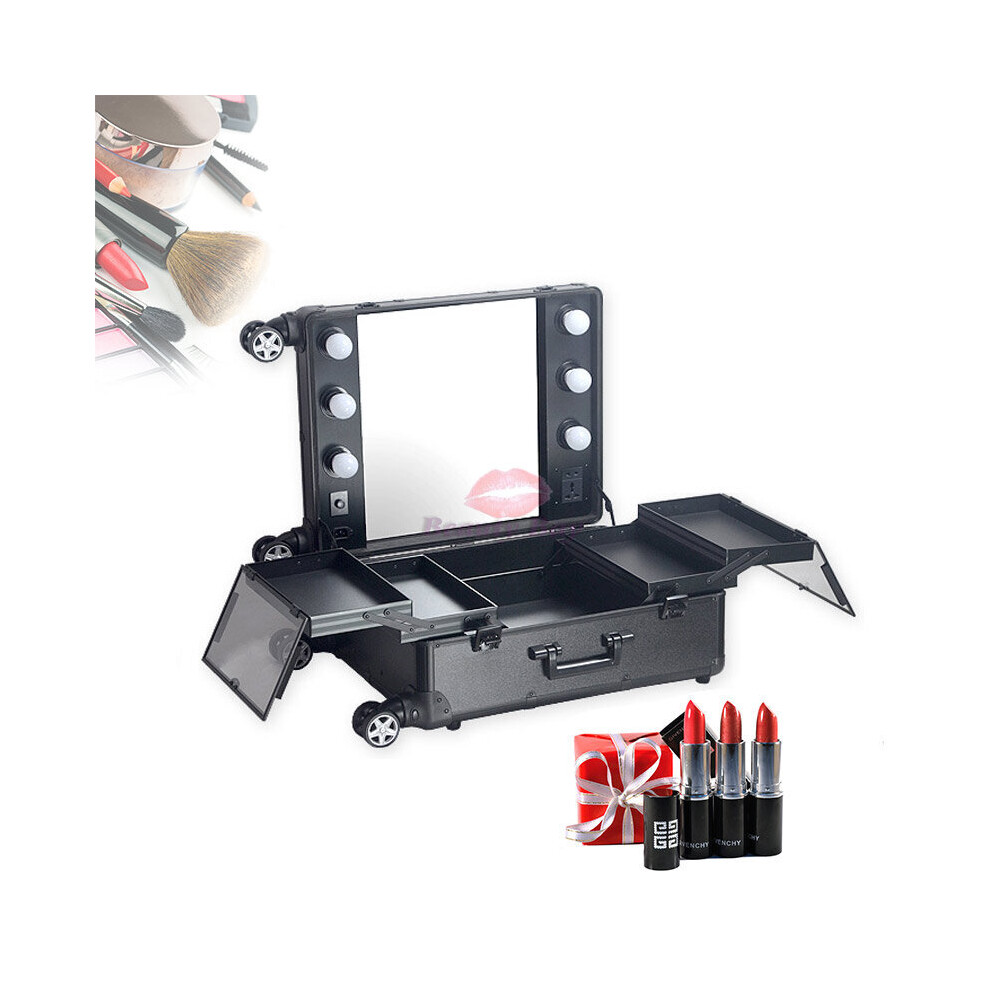 Wejoy Light Professional Ed Makeup Station With 4 Legs, Beauty Case With Mirror Trolley And Stand, Cosmetic Train Case