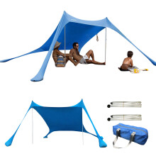 Family Beach Tent Sunshade Beach Umbrella Canopy Tent Beach Canopy With Sand Bags And 2 Aluminum Poles Family Beach Tent With 2