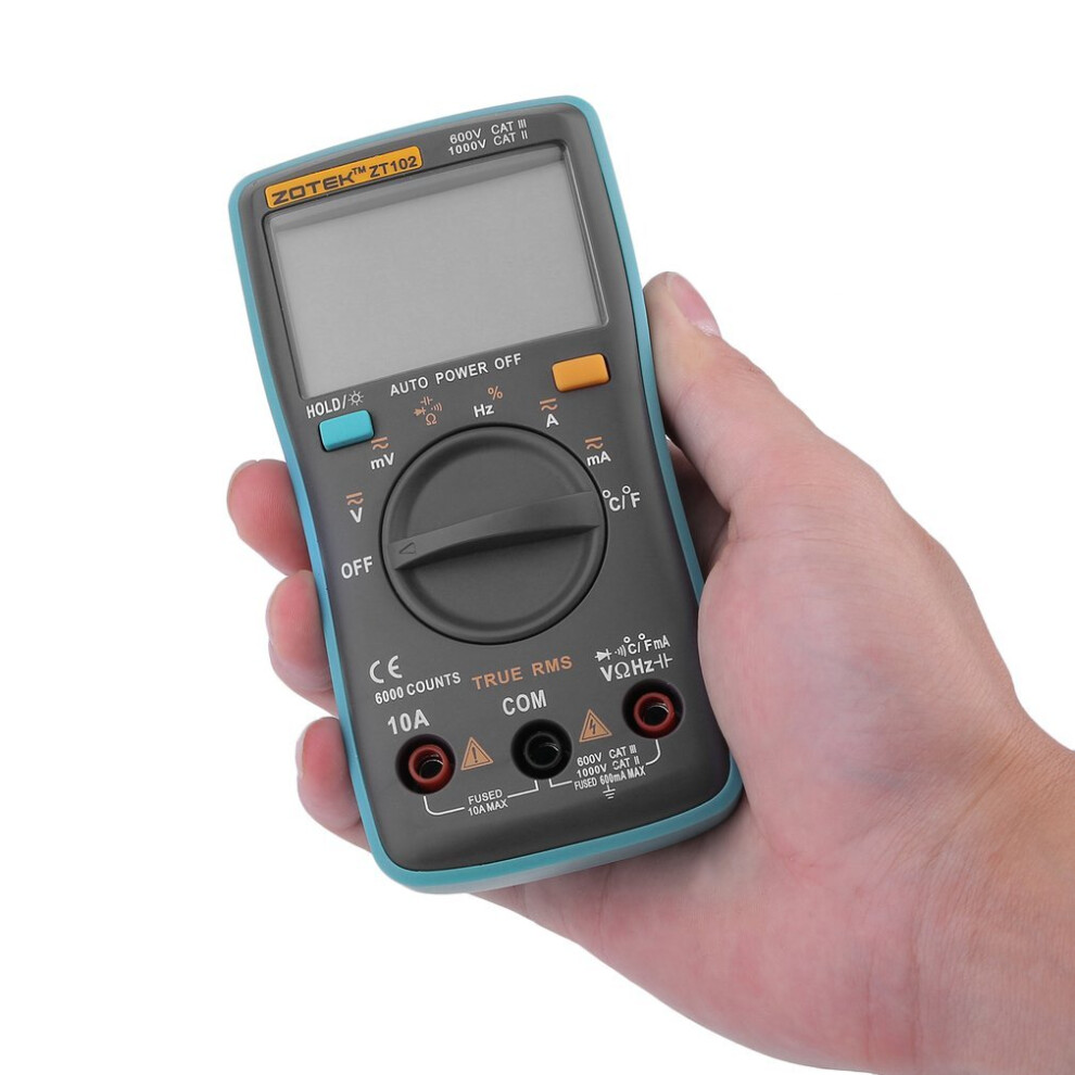 Zt102 Digital Multimeter 6000 Counts Backlight Ac/Dc Meter Ammeter Voltmeter 5063131596953