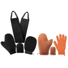 F1FF 4Pcs Self Tanning Mitt with Back Lotion Applicator Kit Exfoliator Glove Finger Face Mittens Summer Sunscreen Cream Spray