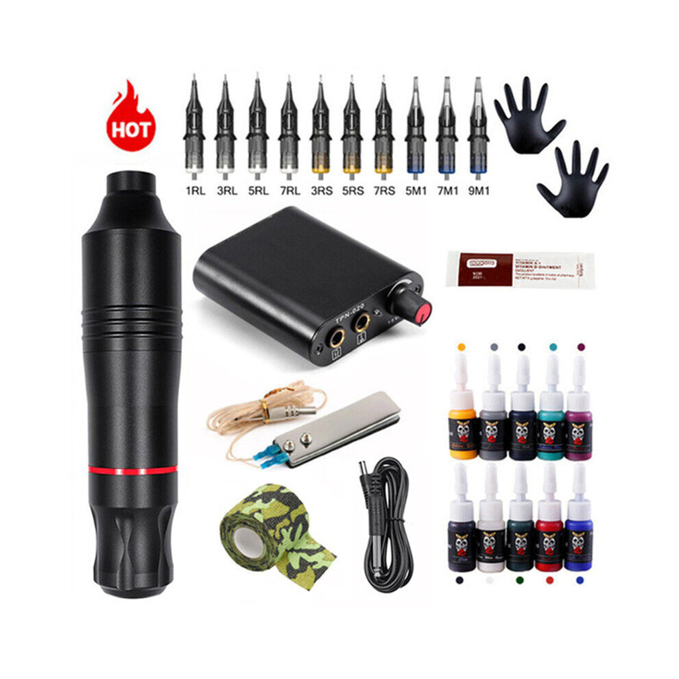 Wejoy Complete Tattoo Machine Set Rotary Gun Tattoo Pen Tattoo Power Supply Cartridges Needles Permanent Makeup Machine Accessories
