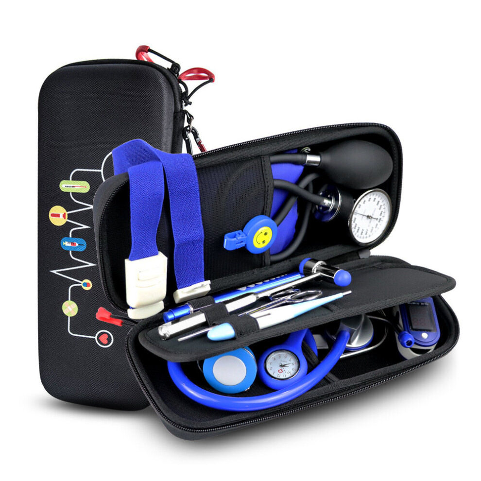 12PCS Set Medical Storage Kit Health Bag Pouch and Stethoscope Manometer Reflex Hammer First Aid Tourniquet Penlight Thermometer